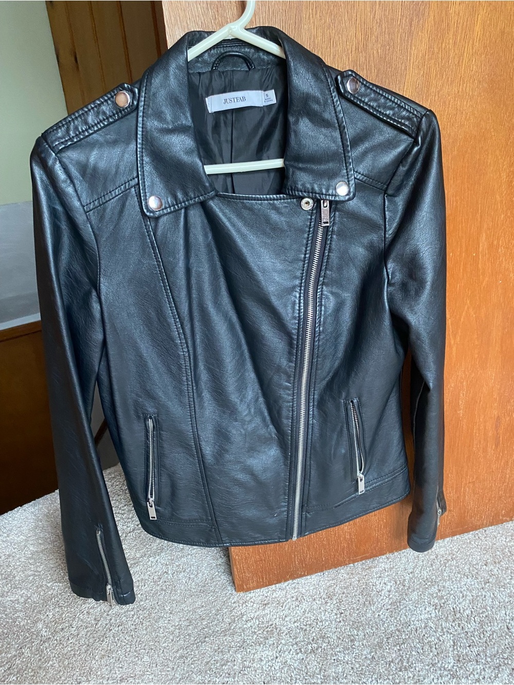 JustFab Black Faux Leather Asymmetrical Zip Jacket